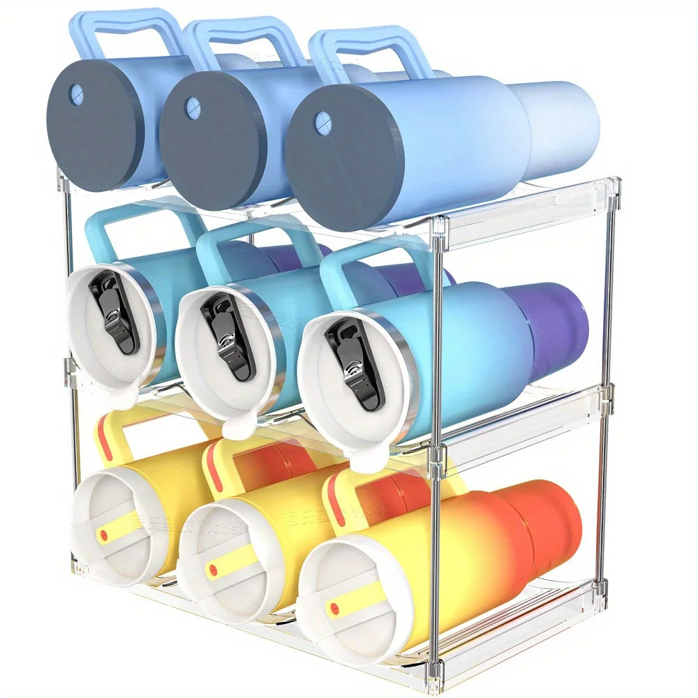 Stackable Water Bottle Organizer for Cabinet Multilayer Tumbler Organizer Clear Wine Rack Beverage Thermos Water Bottle Holder