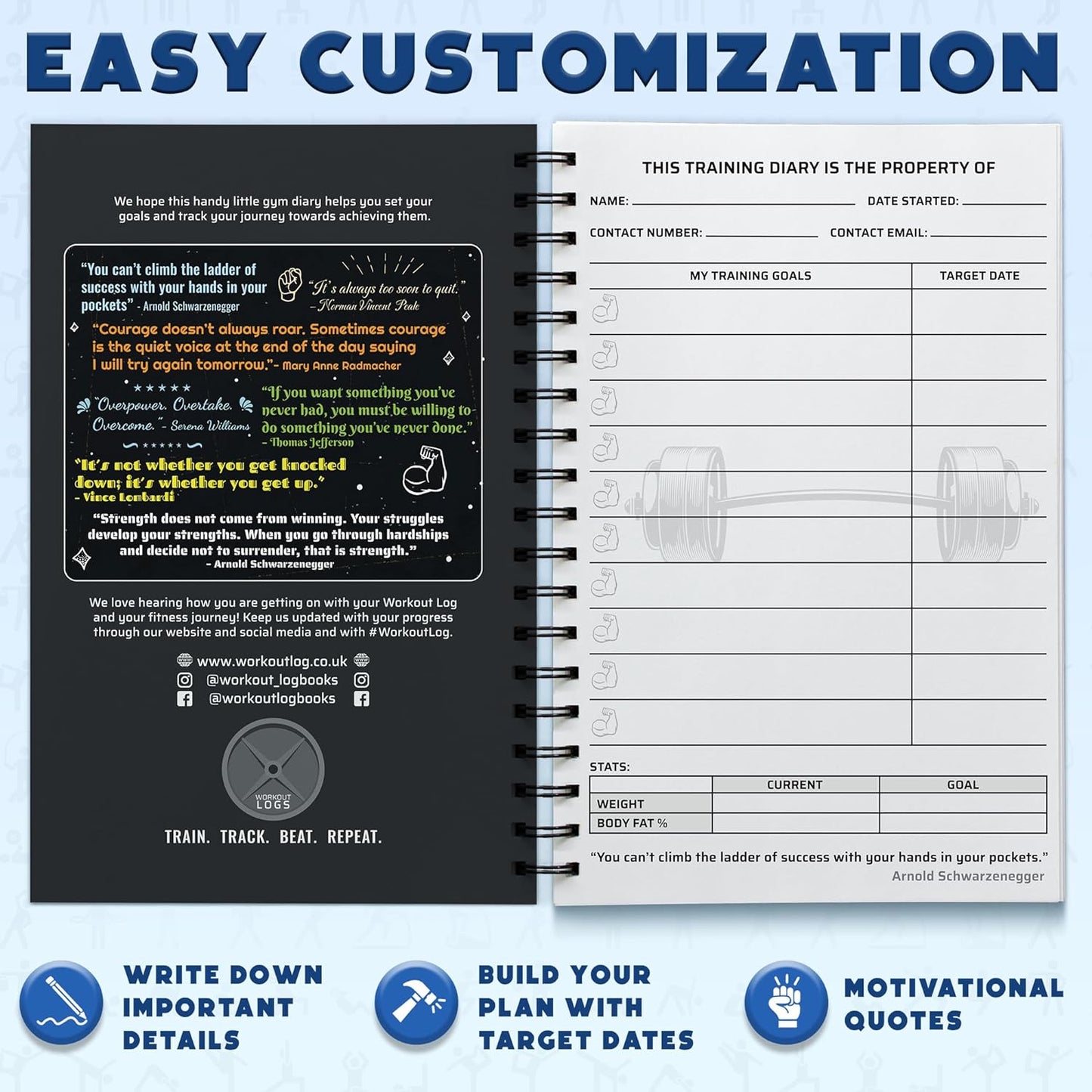 Workout Planner for Daily Fitness Tracking and Goal Setting - A5 Size (6” x 8”), Charcoal Gray - Personal Home and Gym Training Diary for Men and Women - Log Book Journal by