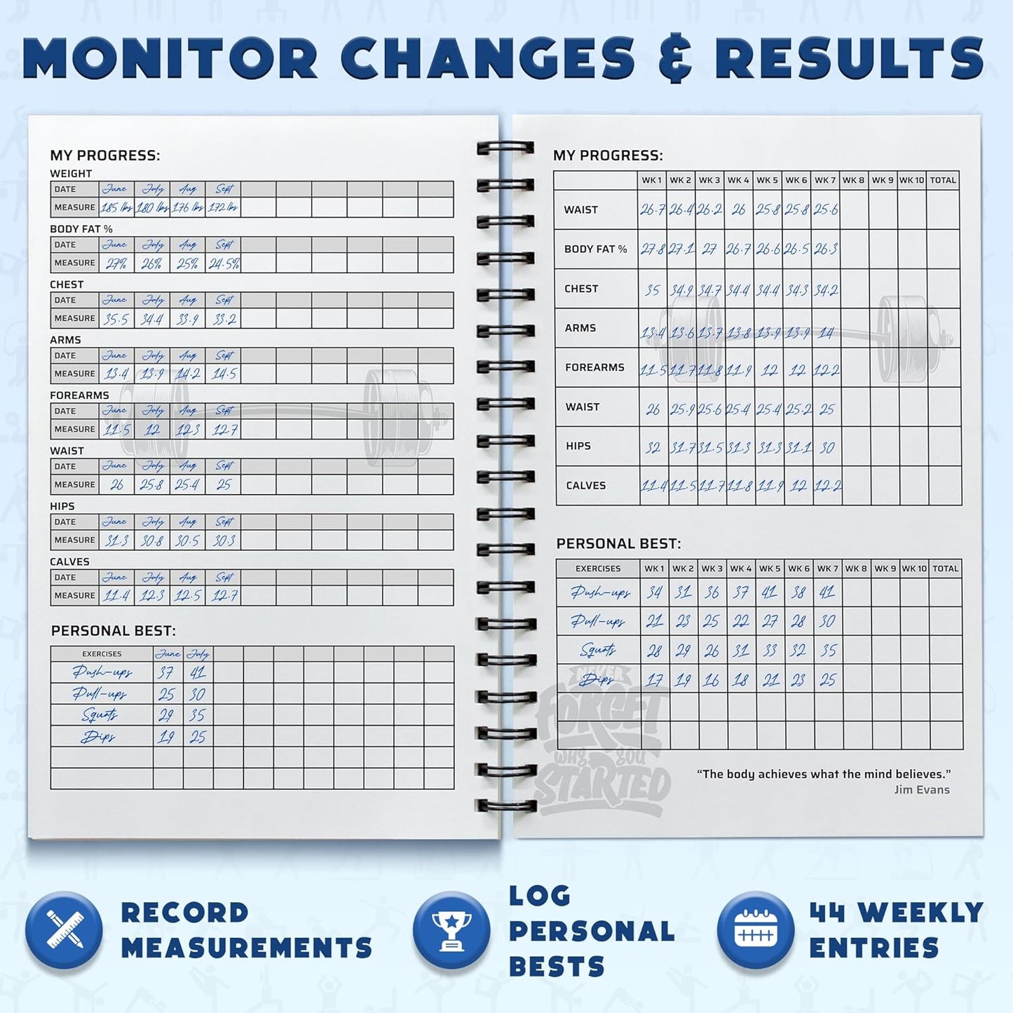Workout Planner for Daily Fitness Tracking and Goal Setting - A5 Size (6” x 8”), Charcoal Gray - Personal Home and Gym Training Diary for Men and Women - Log Book Journal by