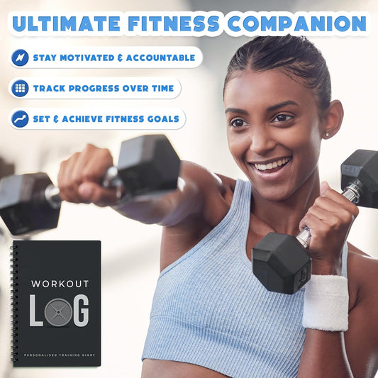 Workout Planner for Daily Fitness Tracking and Goal Setting - A5 Size (6” x 8”), Charcoal Gray - Personal Home and Gym Training Diary for Men and Women - Log Book Journal by