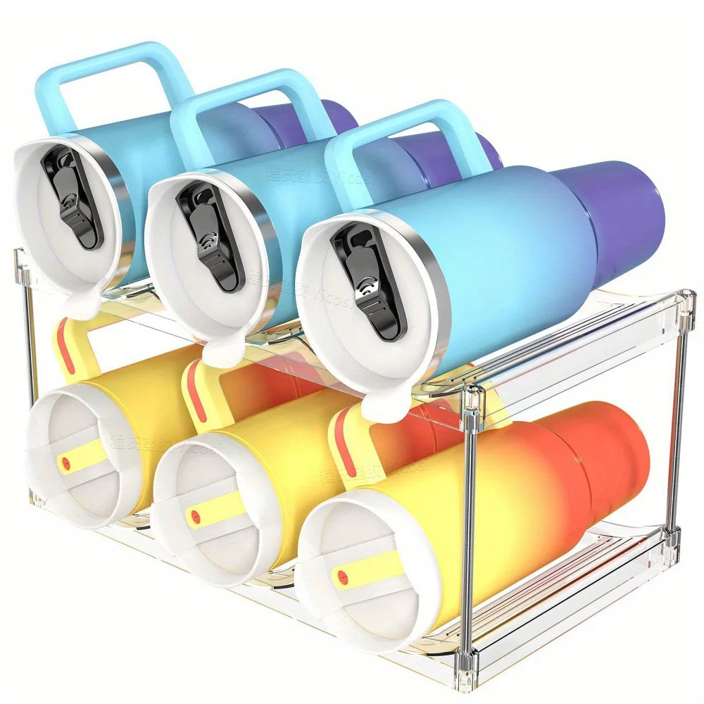 Stackable Water Bottle Organizer for Cabinet Multilayer Tumbler Organizer Clear Wine Rack Beverage Thermos Water Bottle Holder