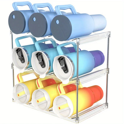 Stackable Water Bottle Organizer for Cabinet Multilayer Tumbler Organizer Clear Wine Rack Beverage Thermos Water Bottle Holder