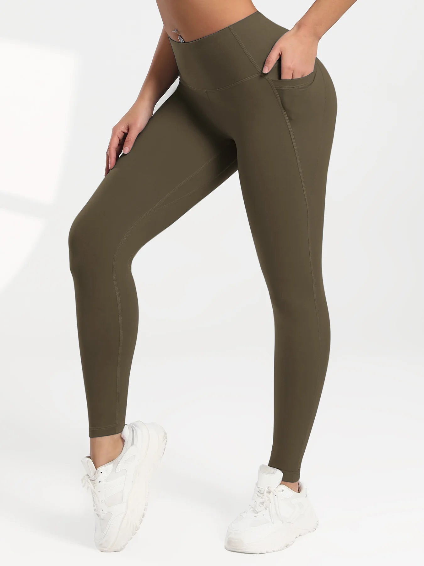 Pockets Gym Yoga Leggings Women Pure Color Casual Outdoors High Waist Skinny Leggings of Women Running Pants