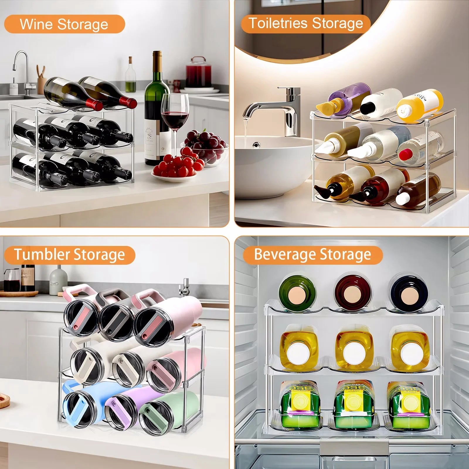 Stackable Water Bottle Organizer for Cabinet Multilayer Tumbler Organizer Clear Wine Rack Beverage Thermos Water Bottle Holder