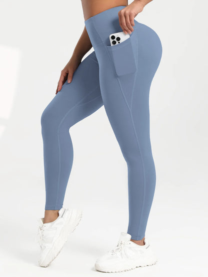 Pockets Gym Yoga Leggings Women Pure Color Casual Outdoors High Waist Skinny Leggings of Women Running Pants