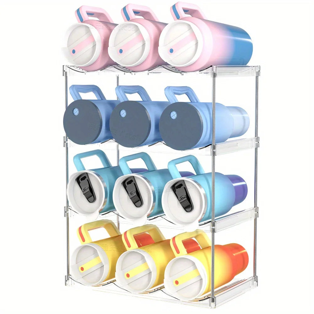 Stackable Water Bottle Organizer for Cabinet Multilayer Tumbler Organizer Clear Wine Rack Beverage Thermos Water Bottle Holder