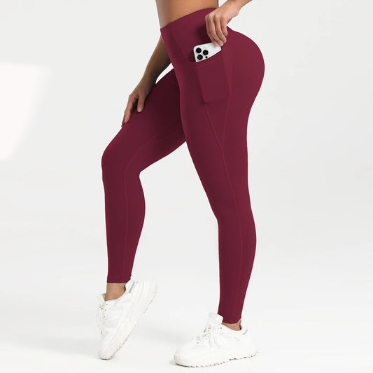 Pockets Gym Yoga Leggings Women Pure Color Casual Outdoors High Waist Skinny Leggings of Women Running Pants