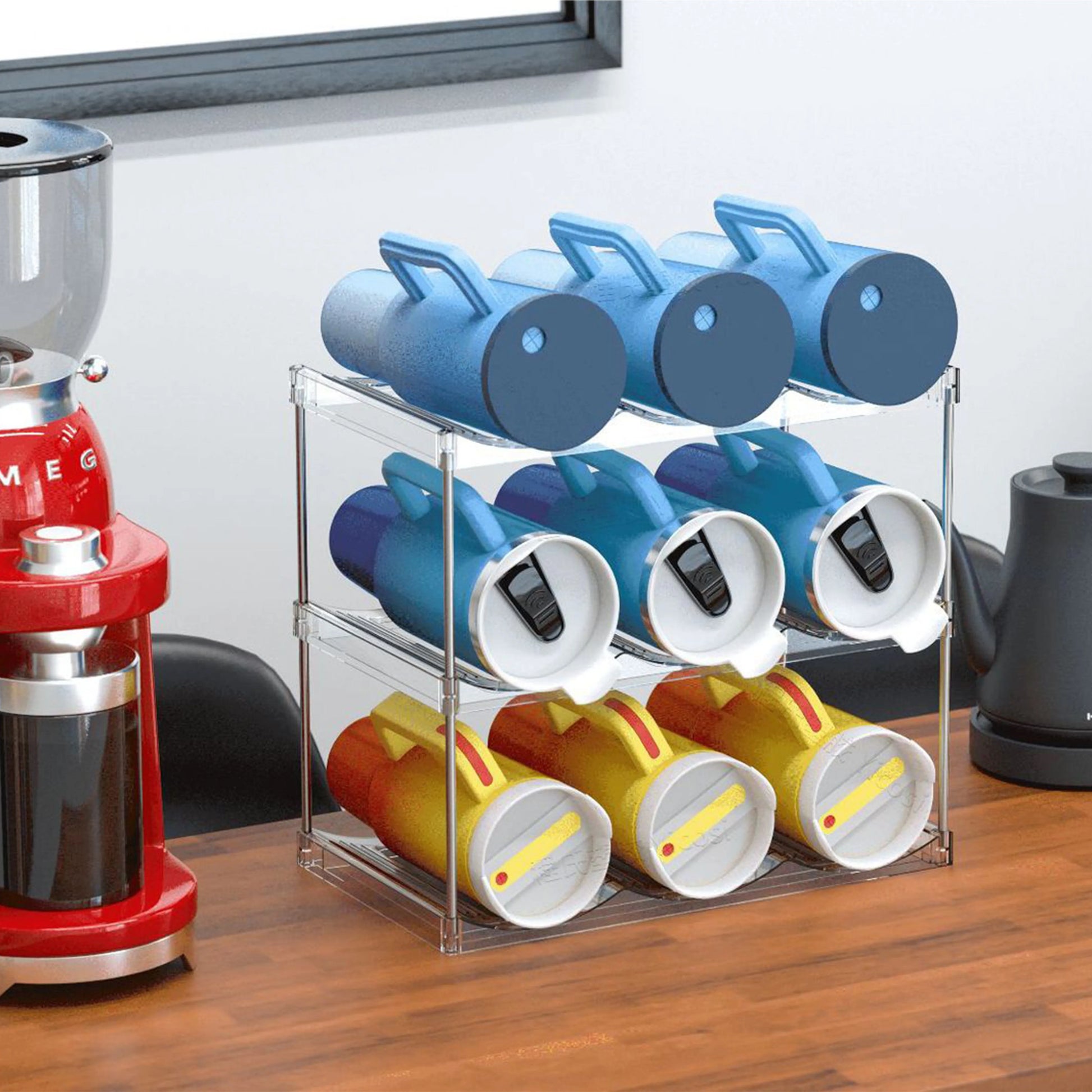 Stackable Water Bottle Organizer for Cabinet Multilayer Tumbler Organizer Clear Wine Rack Beverage Thermos Water Bottle Holder