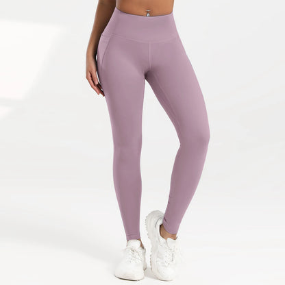 Pockets Gym Yoga Leggings Women Pure Color Casual Outdoors High Waist Skinny Leggings of Women Running Pants