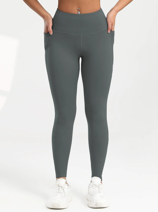 Pockets Gym Yoga Leggings Women Pure Color Casual Outdoors High Waist Skinny Leggings of Women Running Pants