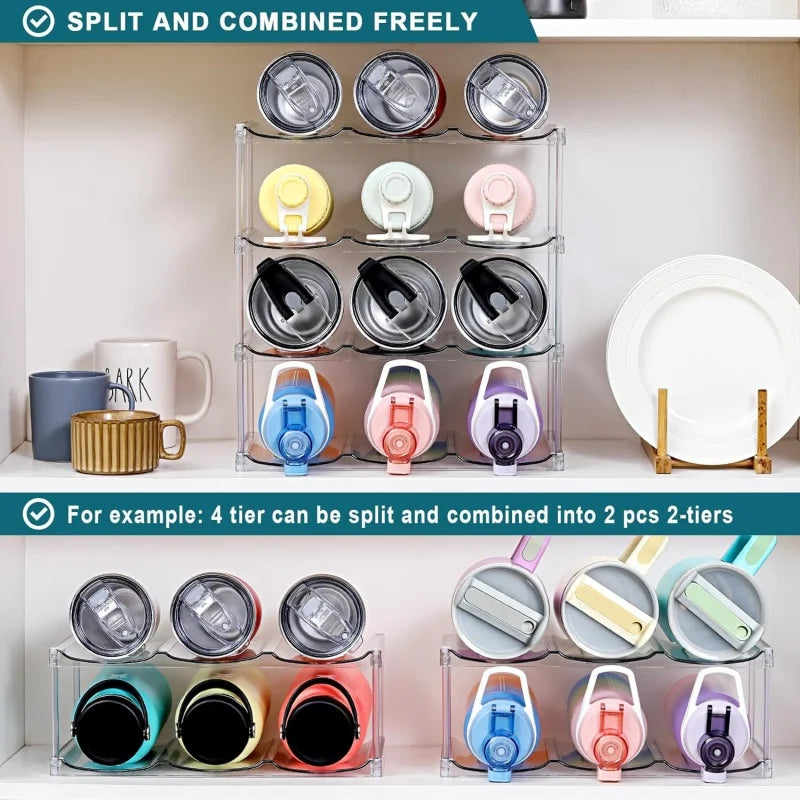 Stackable Water Bottle Organizer for Cabinet Multilayer Tumbler Organizer Clear Wine Rack Beverage Thermos Water Bottle Holder