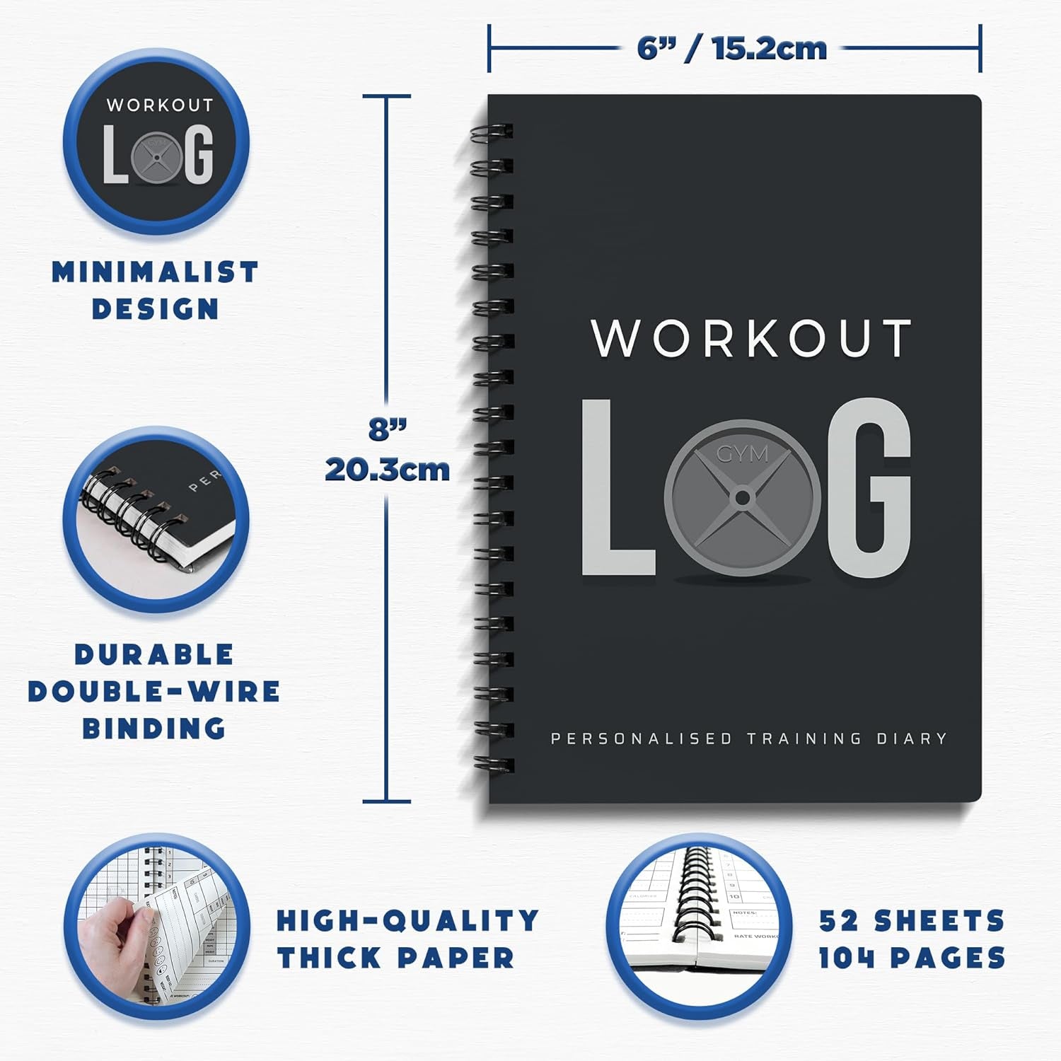 Workout Planner for Daily Fitness Tracking and Goal Setting - A5 Size (6” x 8”), Charcoal Gray - Personal Home and Gym Training Diary for Men and Women - Log Book Journal by