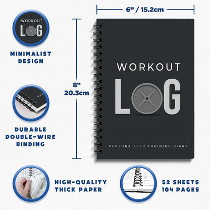 Workout Planner for Daily Fitness Tracking and Goal Setting - A5 Size (6” x 8”), Charcoal Gray - Personal Home and Gym Training Diary for Men and Women - Log Book Journal by